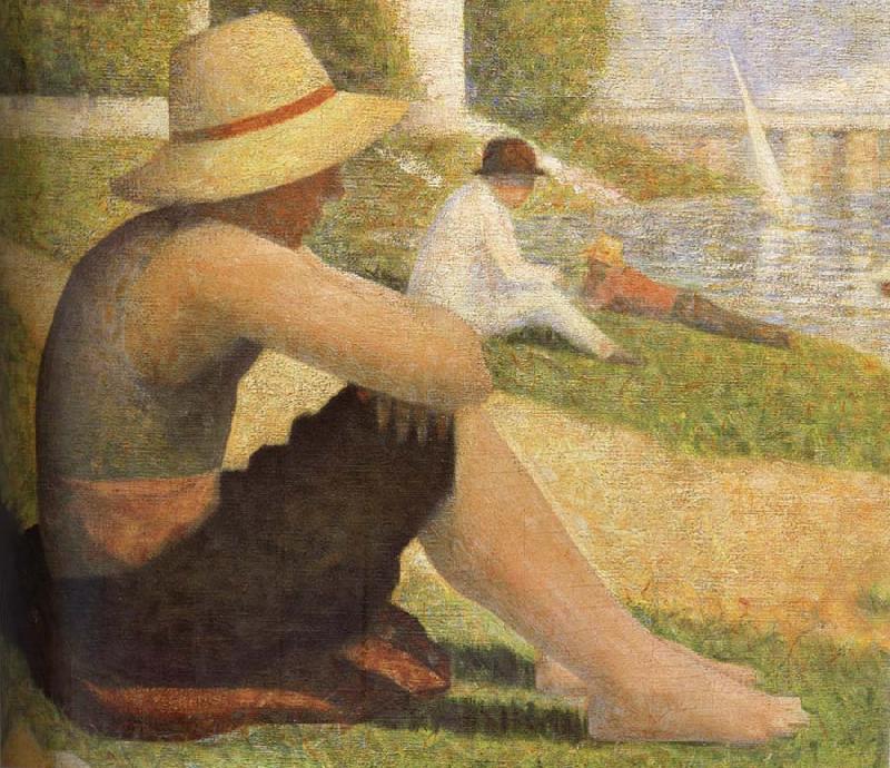 Georges Seurat The Boy Wearing hat on the ground oil painting picture